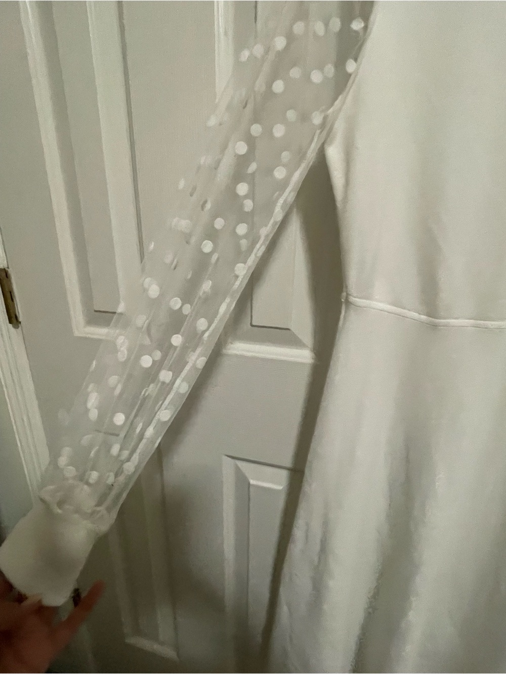 Nina Leonard Ivory Midi Dress with Sheer Polka-Dot Sleeves - Picture 5 of 7